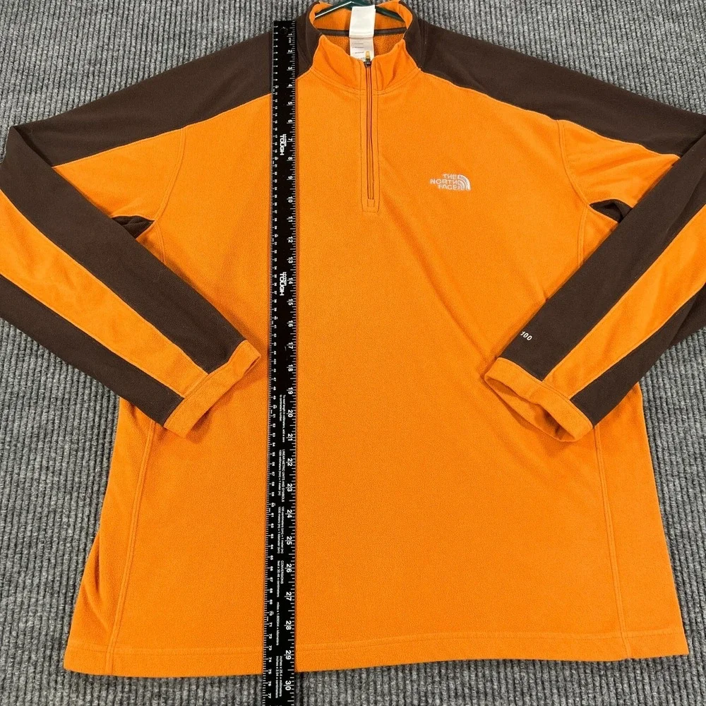 The North Face Mens Sweatshirt Large Orange Long Sleeve 1/4 Zip Mock Neck Fleece